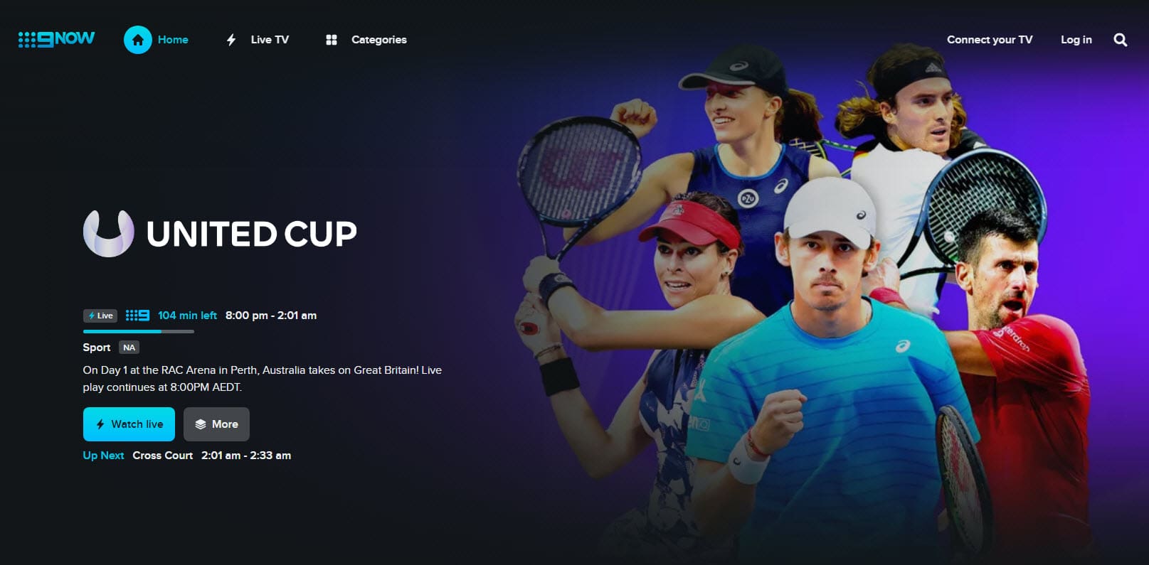 United Cup live en gratis streaming op 9Now