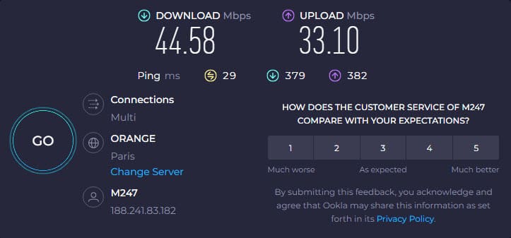Snelheid met een andere VPN-server