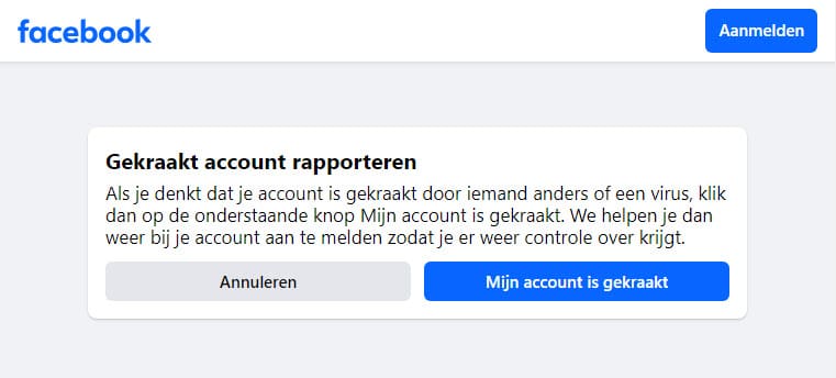 Facebook gehackte account pagina