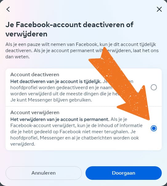 Kies account verwijderen Kies Facebook account verwijderen