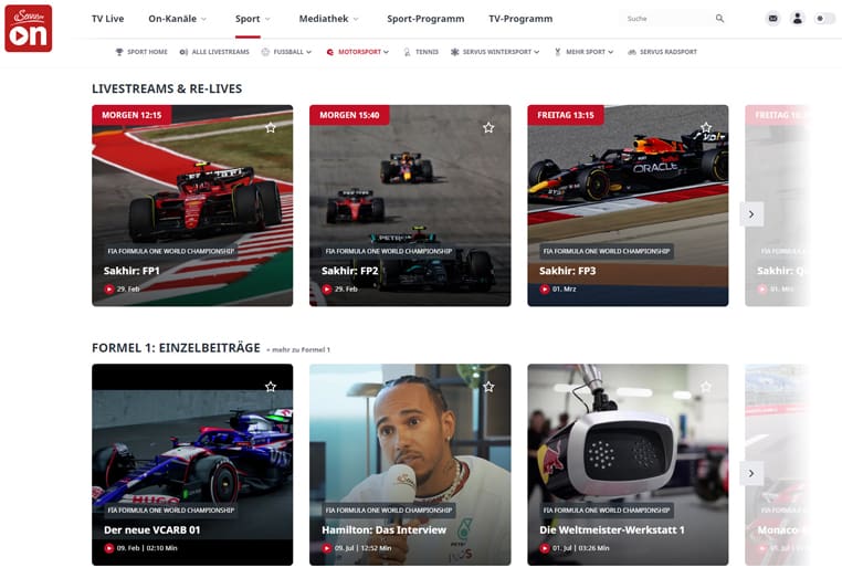 Formule 1 streamt live en gratis op ServusTV