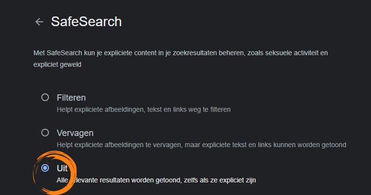 SafeSearch uitschakelen