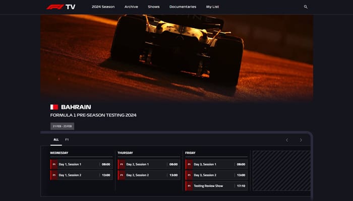 Formule 1-testdagen streamen op F1 TV Pro