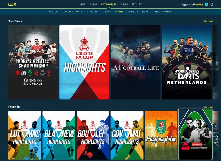 Gratis sport streaming op ITVX