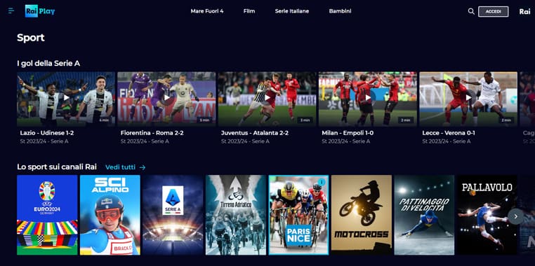 Gratis sports op RaiPlay