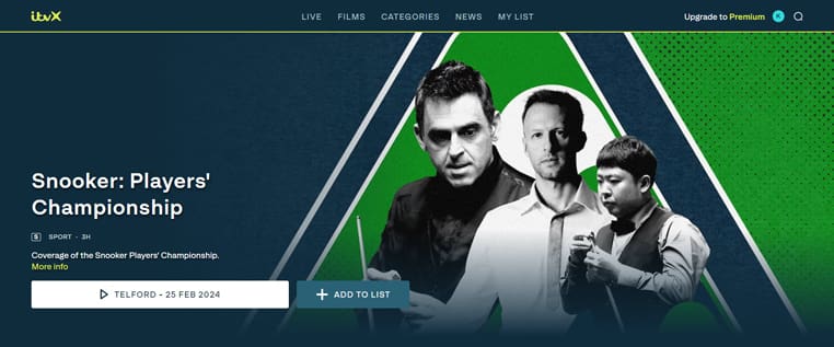 Gratis Snooker streamen op ITVX