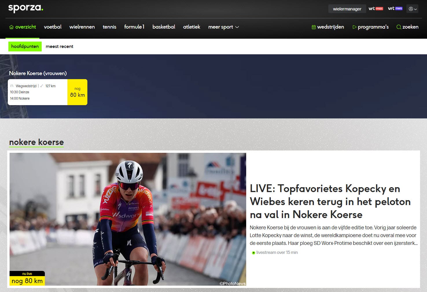 Gratis sport streaming op Sporza