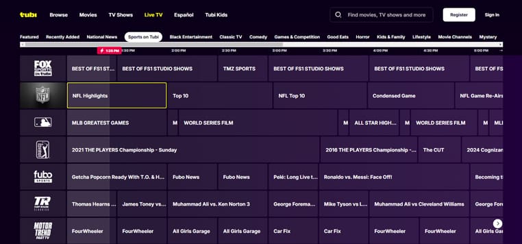 Gratis sportkanalen op Tubi