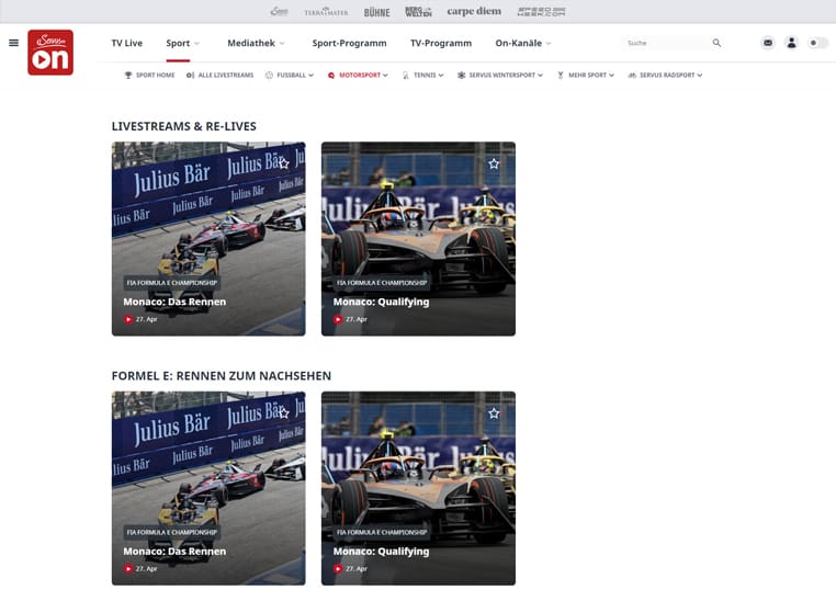 Formule E gratis streamen op ServusTV