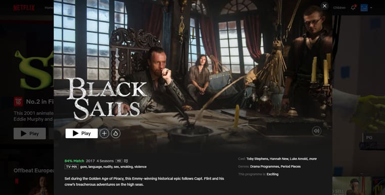 Black Sails op Netflix VS Black Sails streaming op Netflix in de VS