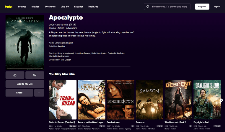 Apocalypto op Tubi Apocalypto film gratis streamen op Tubi