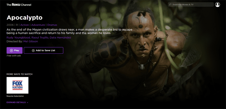 Apocalypto op The Roku Channel Apocalypto streaming gratis op The Roku Channel