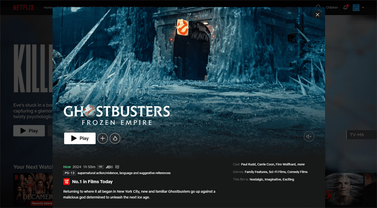 Ghostbusters: Frozen Empire op Netflix Ghostbusters: Frozen Empire op Amerikaanse Netflix