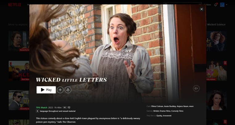 Wicked Little Letters streaming op Amerikaanse Netflix