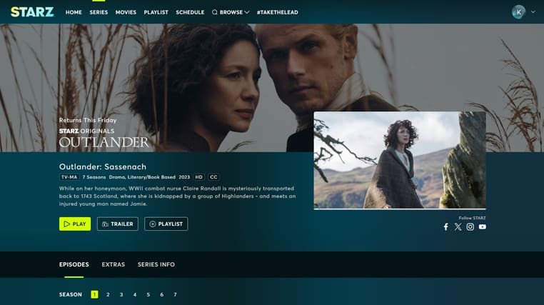 Outlander op Starz Outlander streaming op Starz