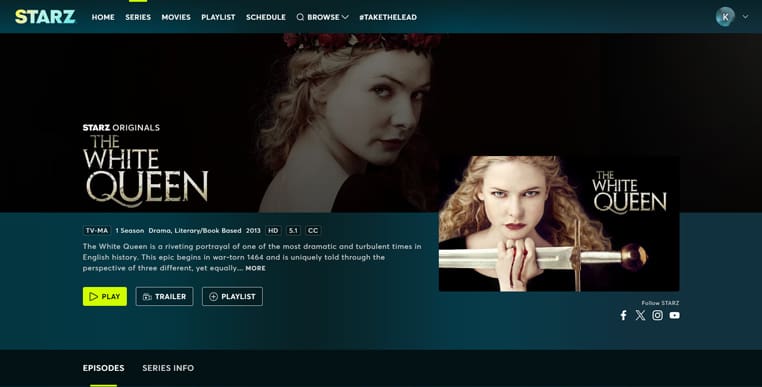 The White Queen op Starz The White Queen streaming op Starz