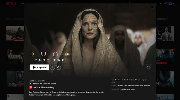 Dune Part 2 on Netflix Dune Part 2 streaming op Netflix