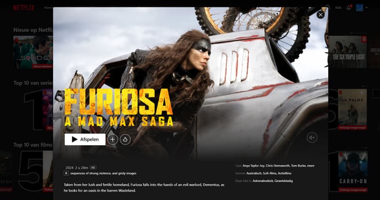 Furiosa op Netflix Furiosa streaming op Netflix in Amerika
