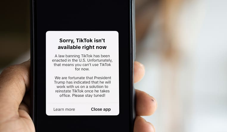 TikTok niet beschikbaar pop-up