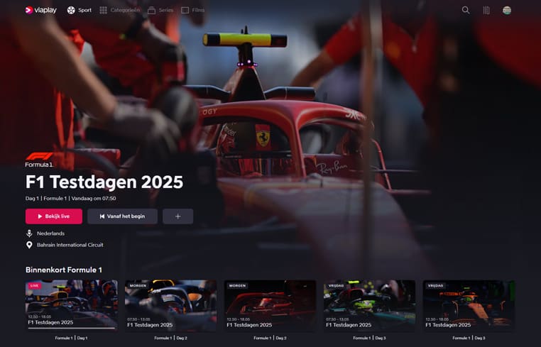 F1-testdagen op Viaplay Formule 1-testdagen 2025 streamen op Viaplay