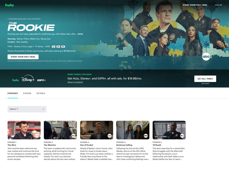 The Rookie op Hulu Elk seizoen van The Rookie streaming op Hulu