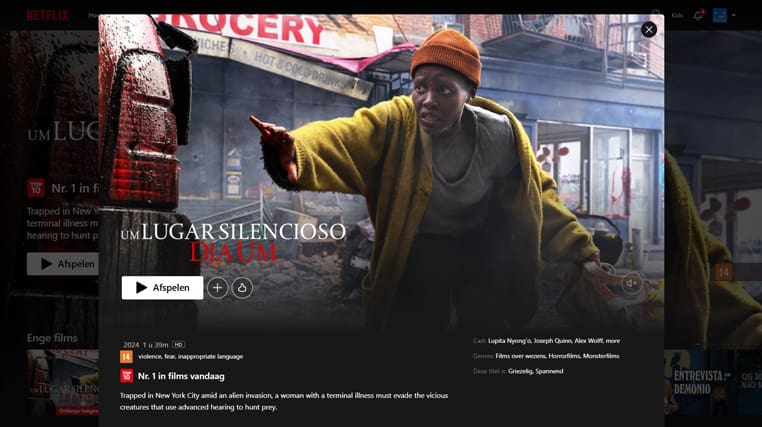 A Quiet Place: Day One streaming gratis op Netflix in Brazilië