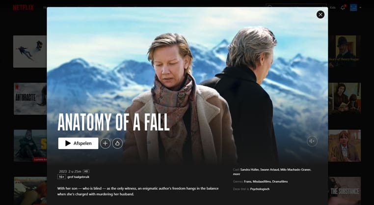 Anatomy of a Fall streaming op Netflix in Thailand