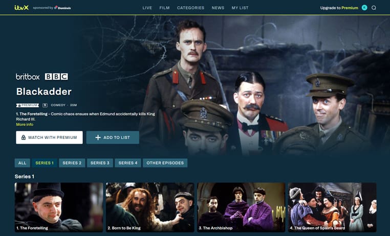 Blackadder streaming op ITVX