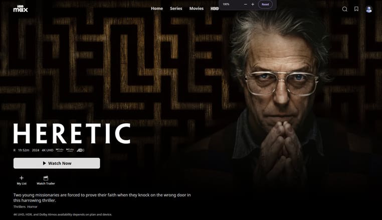 Heretic op HBO Max Heretic streaming op HBO Max in Amerika