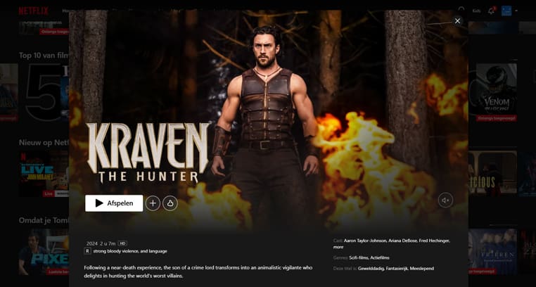 Kraven the Hunter op Netflix Krave the Hunter streaming op Netflix in de VS