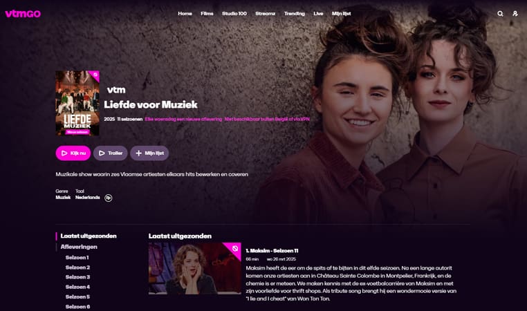 Liefde voor Muziek streaming op VTM GO