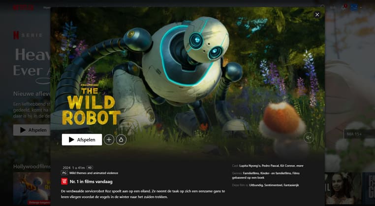 The Wild Robot streaming op Netflix in Australië