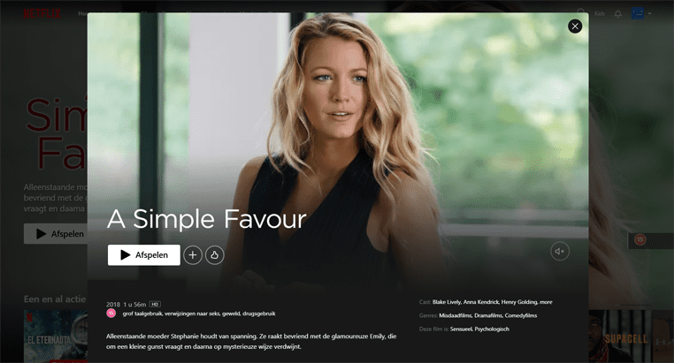 A Simple Favor op Netflix A Simple Favor streaming op Netflix