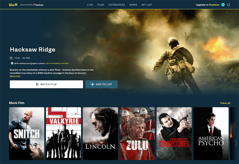 Hacksaw Ridge streaming gratis op ITVX