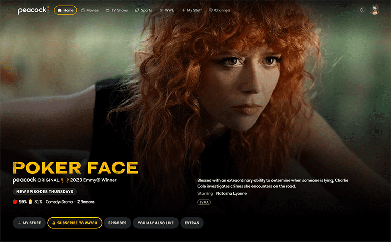 Poker Face op Peacock TV Poker Face streaming op Peacock TV in de VS