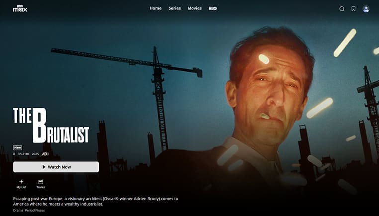 The Brutalist streaming op HBO Max in de VS