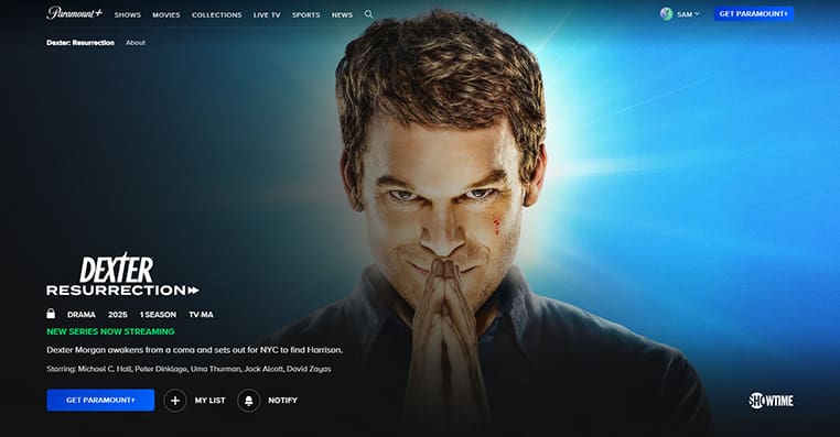Dexter: Resurrection op Paramount Plus Dexter: Resurrection streaming op Paramount+