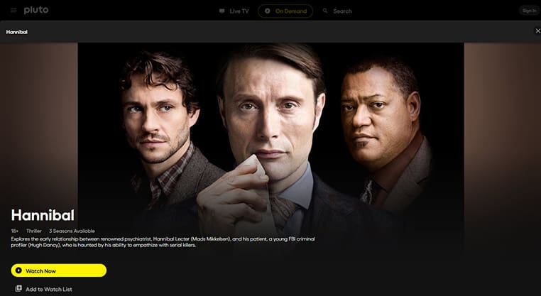Hannibal op Pluto TV Hannibal streaming op Pluto TV