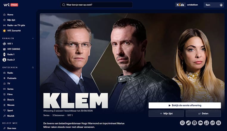 Klem streaming gratis op VRT Max