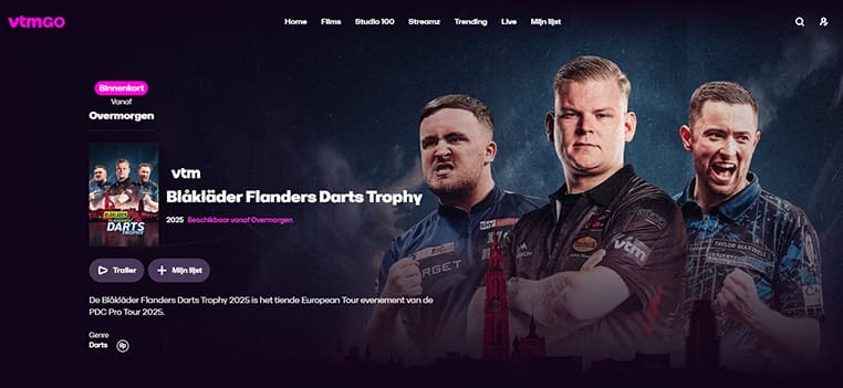 Flanders Darts Trophy op VTM GO Flanders Darts Trophy streaming gratis op VTM GO