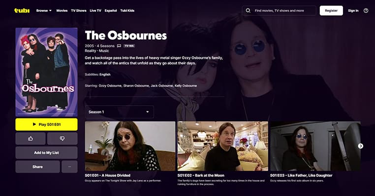The Osbournes op Tubi The Osbournes streaming gratis op Tubi