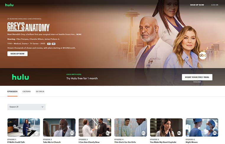 Grey's Anatomy op Hulu Grey's Anatomy streaming op Hulu