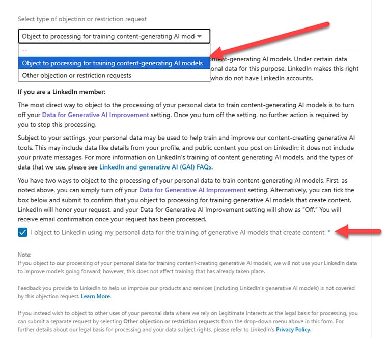 LinkedIn Data Processing Objection Form