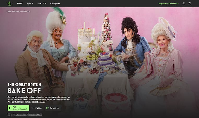 The Great British Bake Off op Channel 4 The Great British Bake Off streaming op Channel 4