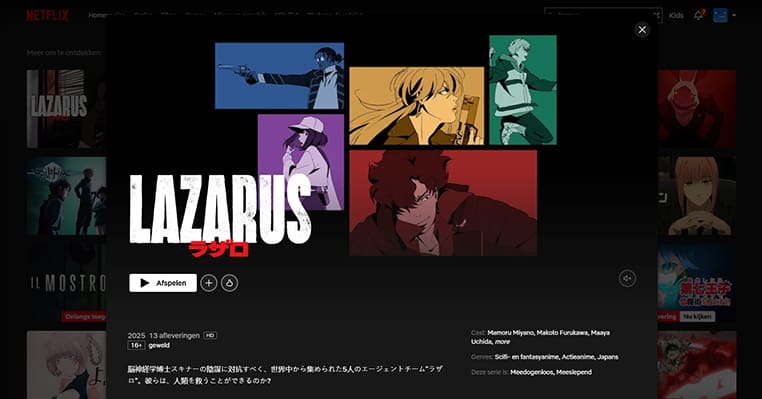 Lazarus anime streaming op Netflix