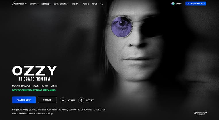 Ozzy: No Escape From Now op Paramount+ Ozzy: No Escape From Now streaming op Paramount+
