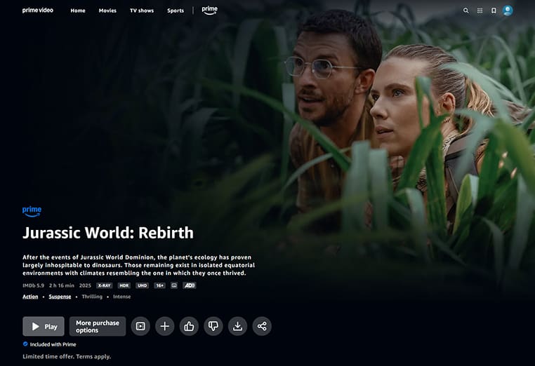 Jurassic World: Rebirth op Prime Jurassic World: Rebirth streaming op Prime