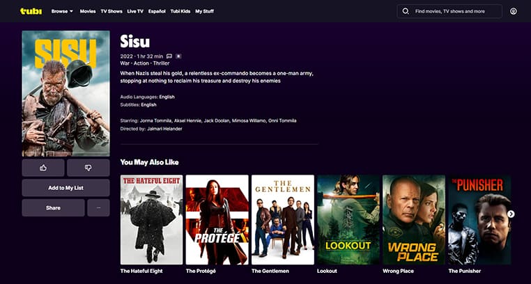 Sisu streaming op Tubi