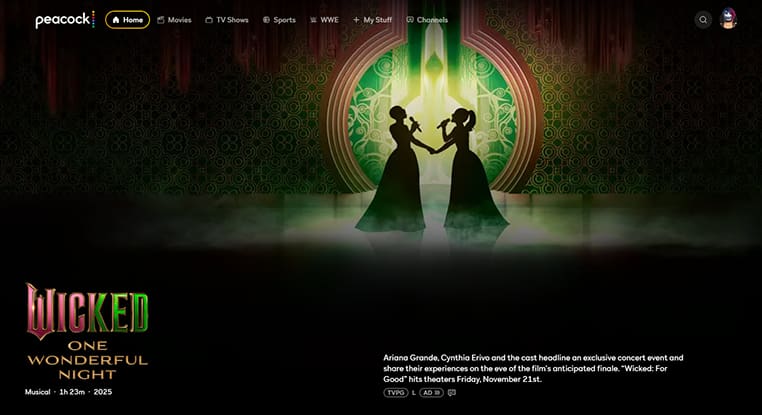 Wicked: One Wonderful Night op Peacock TV Wicked: One Wonderful Night streaming op Peacock TV