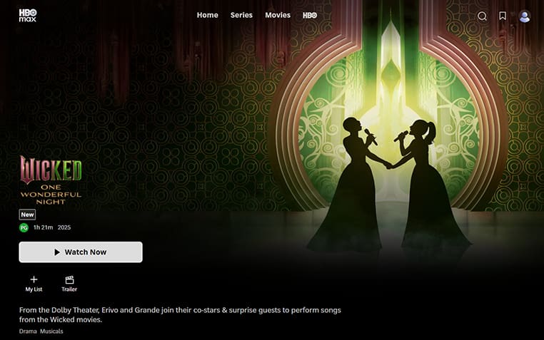 Wicked: One Wonderful Night op HBO Max Wicked: One Wonderful Night streaming op HBO Max